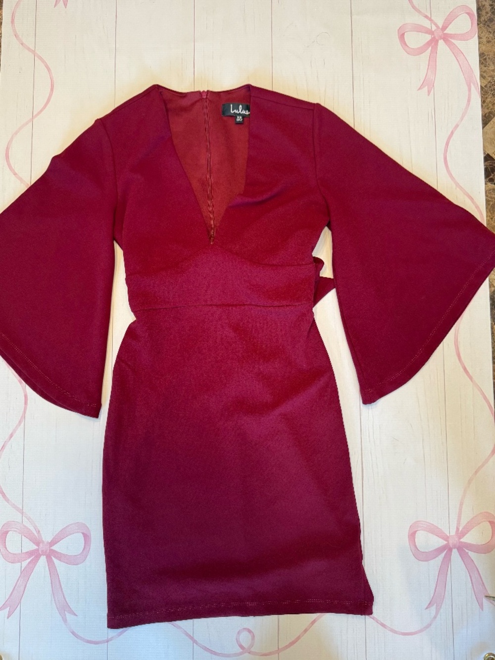 Lulus Glimpse of Glamour Burgundy Flare Sleeve Mini Dress Size XS